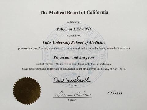 certificate of Medical Director, Paul Laband, MD 